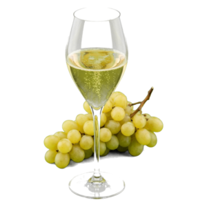 Glas Champagne brut met druiven