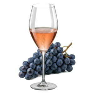 Glas Champagne rosé met druiven
